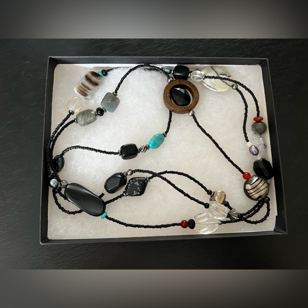 Retired Silpada Multi-Strand Mixed Stone Necklace (Turquoise, Jasper, Onyx)